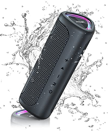 Ortizan Bluetooth Lautsprecher, Tragbare Musikbox Kabelloser Lautsprecher mit LED Licht - IPX7 Wasserschutz, 24W Hi-Quality Stereo Sound und Enormer Bass, 30H Akku, Bluetooth Box für Zuhause, Outdoor