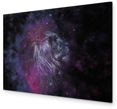 murando HandArt Bilder auf Leinwand Löwe 1 tlg Leinwandbild Wandbilder Wohnzimmer Wanddekoration Moderne Kunst - Tier Porträt Galaxie Sterne Abstrakt g-C-0349-b-a