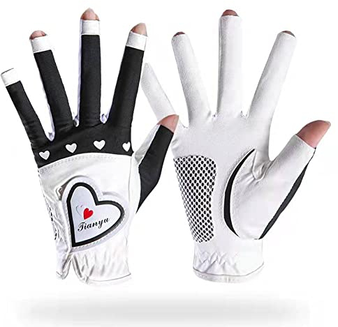Damen Golfhandschuhe, atmungsaktiv, fingerlos, rutschfest, elastisches Lycra-Gewebe, ein Paar linke und rechte Hände -18-21