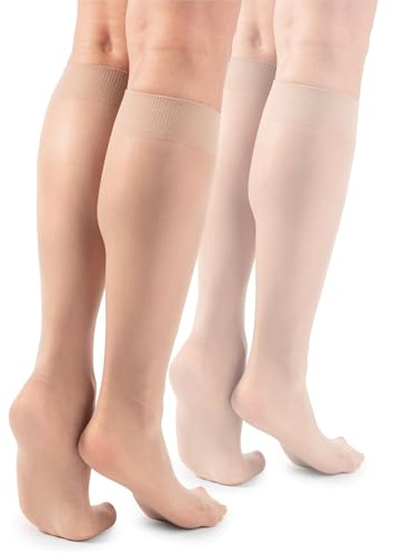 LORES Basic Medias de rodilla para mujer 15 DEN Alta Pop Mate Semitransparente 2 pares Natalie, Visón., Talla única