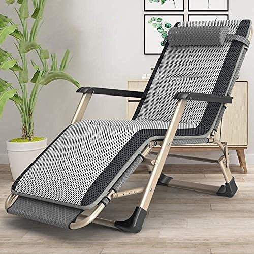 MXXHFC Terrassenstühle Liegen Für Schwere Menschen, Klappstuhl, Gepolsterter Strandstuhl, Büro-Nickerchenstuhl, Sonnenliege Für Garten Und Outdoor-Camping-Grau + Atmungsaktives 3D-Wattepad