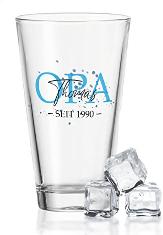 GRAVURZEILE Leonardo Wasserglas mit UV-Druck - Opa Design - mit Wunschname & Datum - Geschenk für den beste Opa der Welt