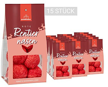 15 Stück Rentiernasen | Weihnachtspräsent für Freund, Freundin und Kinder | Rudolphs Nase als weiche rote Marshmallows | Mini Deko zum Backen an Weihnachten | Groß-Verpackung