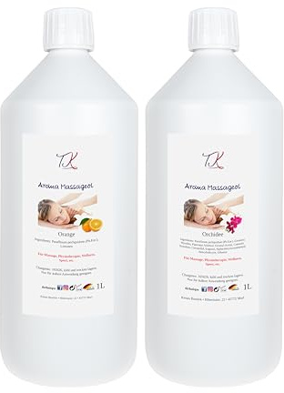 2x1L Aroma Massageöl Set Orange & Orchidee - für Massage, Physiotherapie, Wellness, Sport etc. in Pharma Qualität (2000ml, Orange & Orchidee)