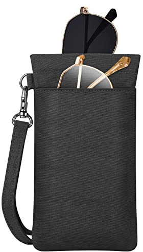 FINTIE Brillenetui Weich für 2 Brillen- Doppel Brillentasche zum anhängen - Etui mit Brillenputztuch für Brillen und Sonnenbrille, Schwarz