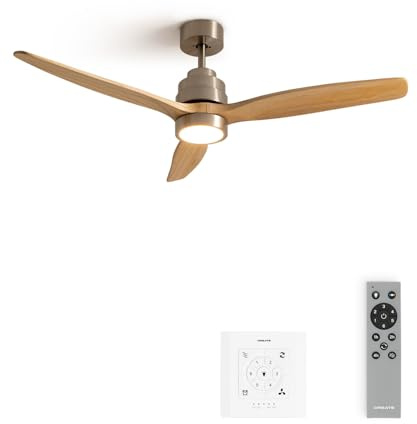 CREATE / WINDSTYLANCE NATURAL WOOD/Deckenventilator mit Beleuchtung Nickel Naturholzflügel mit Fernbedienung und Wandschalter / 40W, doppelte Höhe, Ø132 cm, Sommer-Winterbetrieb