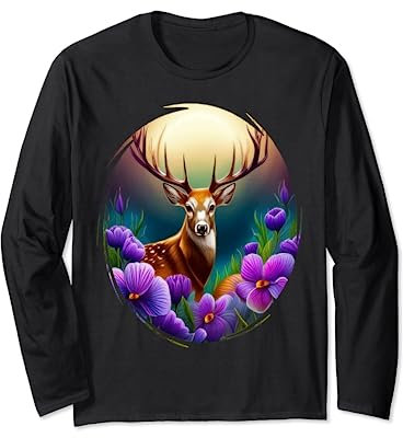 Weißwedel-Hirsch Illinois mit Veilchen Farbige Tattoo-Kunst Langarmshirt