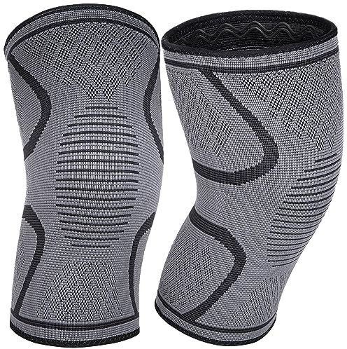 COZLOW Kniebandage zur Unterstützung und Schmerzlinderung (groß, 46–51 cm), schwarze Kniekompressionsmanschette mit rutschfesten doppelten Silikongelen und 3D-Stricktechnologie