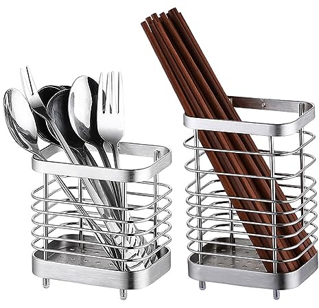 Suuwwn Küchenutensilienhalter Edelstahl,2 Stück Besteckständer,Besteckbehälter,Besteck Aufbewahrung,Besteck Behälter,Utensilienhalter Küche,Besteck Halter, für Aufbewahrung Küchenutensilien (Silber)