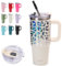 SUNTQ 850ml Tumbler mit Griff, Doppelwandige Vakuum Isolierte Wasserflasche mit Stroh und Deckel, Edelstahl Reise Kaffeebecher, Thermische Tasse für Getränke, Fit in Becherhalter(Off-white/Leopard)