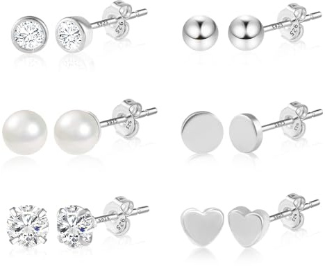 ALEXCRAFT Mehrere Silber 925 Ohrringe Kleine Zirkon Ohrstecker Set Damen