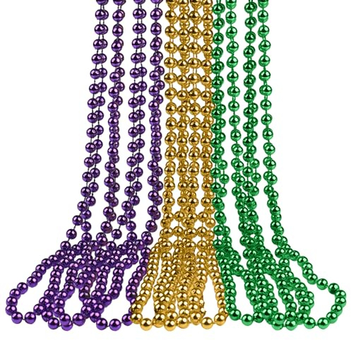 MFUOE 12 Stück Mardi Gras Perlenketten, Karnevalskostüm, Zubehör, Glitzer, Kunststoffperlen, Halsketten für Veranstaltungen und Partygeschenke