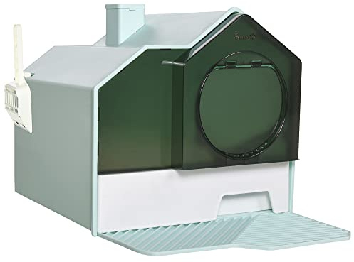 PawHut Katzentoilette Katzenklo mit Haube bis 5 kg 47x45x42 cm Hellblau | Katzentoilette mit Bodenwanne, Schaufel, Filter, XXL Cat Litter Box