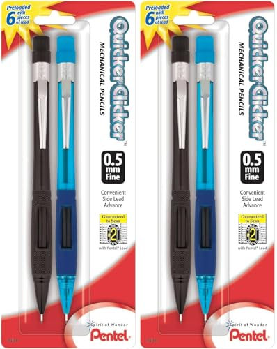 Pentel® Quicker Clicker™ Automatic Pencils, 0.5 mm, Smoke Barrel, Pack of 2 Pencils- Pack of 2