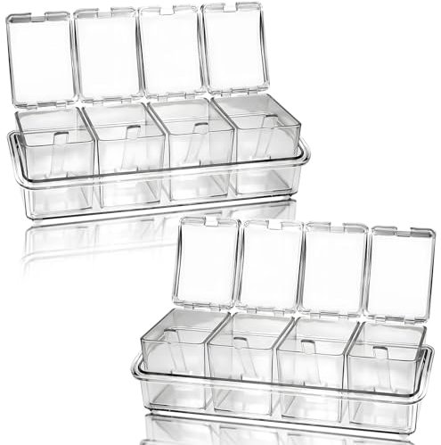 eggigi 2 Set transparente Gewürzbox, Kunststoff-Aufbewahrungsbehälter, Gewürzgläser mit Deckel und Löffel für Gewürze, Salz und Zucker