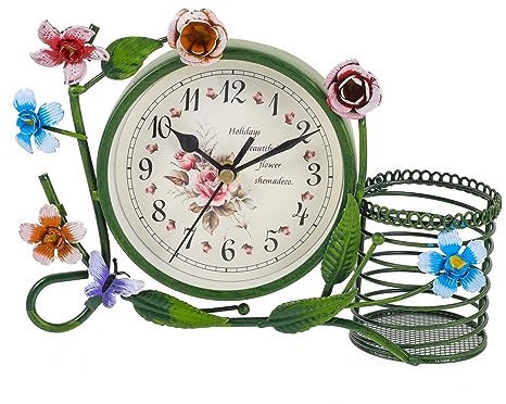 BIUDECO 1stück Retro Stille Tischuhr Kreative Deko Uhr Für Wohnzimmer Schlafzimmer Und Büro Vintage Eisenart Große Grüne Uhr Für Stilvolle Innengestaltung
