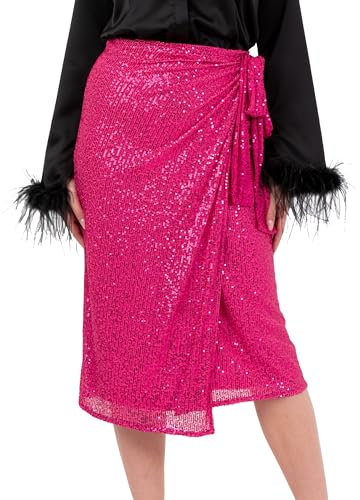 Lovedrobe Women's Midi Skirt Ladies Wrap Sequin Embellished Lined Evening Occasion Party Wear Falda, Rosa Fucsia, 50 Mujeres