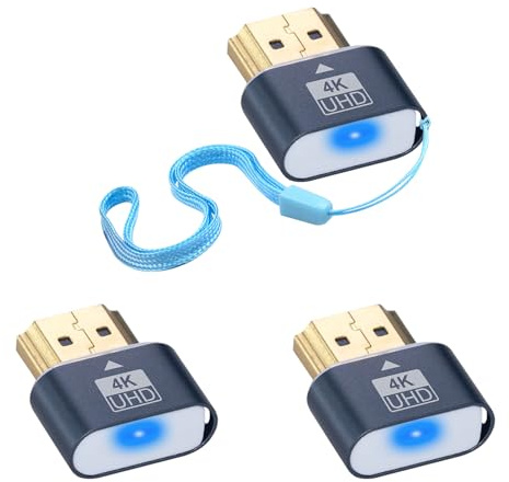Duttek Spina fittizia HDMI 4K, emulatore di visualizzazione virtuale per monitor, adattatore headless per Windows Mac OSX Linux, supporta fino a 4K a 60Hz (con indicatore luminoso, confezione da 3)