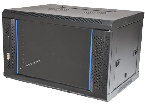 Koscom Connect Netzwerkschrank Eleganz 6 HE I Serverschrank 19 Zoll | Wandmontage 600 x 450 x 380 mm I voll montiert I Server Gehäuse mit abschließbarer Glastür I Traglast 60 kg I Schwarz