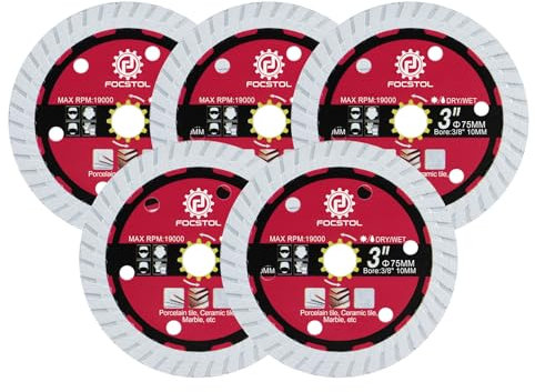 FOCSTOL Diamant Trennscheibe - 5 Stück 75mm x 10mm Fliesentrennscheibe für Keramikfliesen Marmor