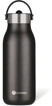 LES ARTISTES Paris A-2376 Bottle'Up 2.0, 1 litre, Gourde isotherme sans BPA, Réutilisable, Garde au chaud 12h et au froid 24h, Poignée, Acier Inoxydable, Design Black Pearl
