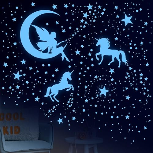 Leuchtsterne Kinderzimmer Leuchtaufkleber Selbstklebend Fluoreszierend Aufkleber Wandtattoo Mädchen Wandsticker Einhorn Sternenhimmel Für Kinder Babyzimmer Schlafzimmer Wohnzimmer