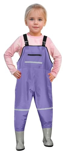 Generisch Wathose für Kinder, Jungen und Mädchen, Wathose zum Angeln mit Tasche für Kleinkinder, wasserdicht, Jagd- und Angelhose mit Stiefeln Schlafoverall Nicki (Purple, 5-6 Years)