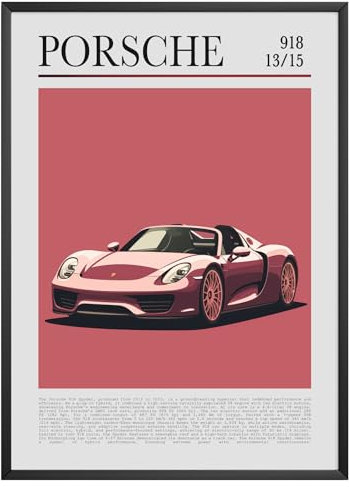 MJ-GRAPHICS® Poster Porsche 918 13/15 Poster Hybrid Supersportwagen Auto Bild Porsche Kunstdruck Wohnzimmer Wandbild Performance Fahrzeug Geschenk A3 Ohne Rahmen