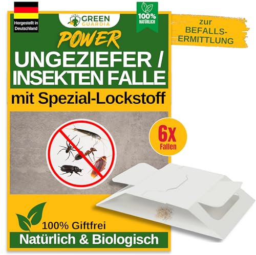 GREEN GUARDIA Ungeziefer/Insekten Falle mit Spezial-Lockstoff - 6X Ungeziefer/Insekten Fall -umweltfreundlich Ungeziefer/Insekten bekämpfen, Chemiefreie Falle mit starker Klebefläche, giftfrei