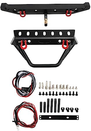 equlup RC Crawler Front Rear Bumper with Tow Hooks Winch Mount LED Lights for Axial SCX10 90046 SCX10 III AXI03007 AXI03003 5‑11V
