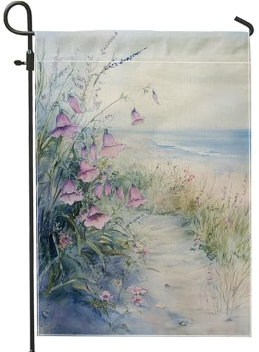 Drapeau de jardin de campanule de printemps et d'été, bannière florale violette pour décoration d'intérieur, drapeau double face en toile de jute, décoration de pelouse extérieure, 30,5 x 45,7 cm
