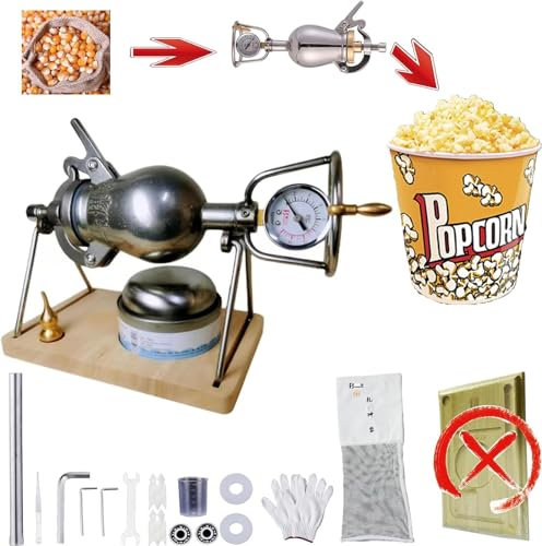 Popcorn-Maschine zum Selbermachen, Retro-Popcorn-Popcorn-Maschinen, altmodisch, Edelstahl, kleine Vintage-Popcorn-Maschinen mit Mini-Popcorn-Beutel (230 ml)