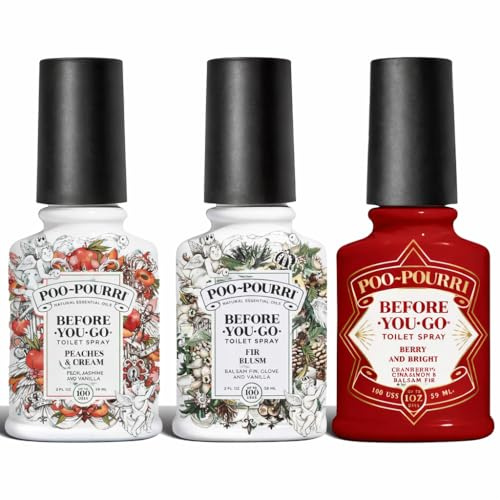 Poo-Pourri Before-You-Go Toilet Spray, Spring 2 Oz Variety Pack– Berry & Bright, Peaches & Cream, and Fir Flush