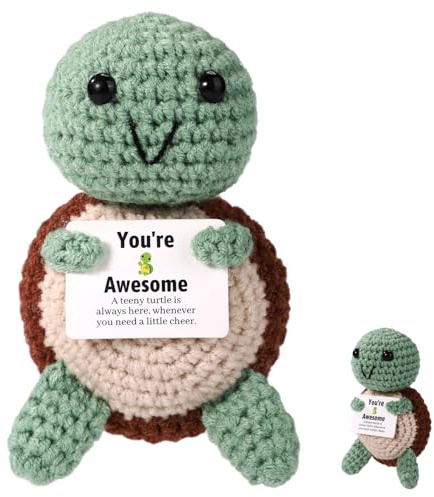 TOYMIS Positive Schildkröte, Handgefertigt Emotional Gehäkelte Schildkröte Unterstützungspuppe mit Ermutigungskarte Positives Häkeltier Inspirierendes Geschenk für Freunde der Familie