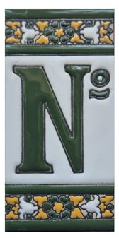 Sevillia Green, hand-painted ceramic house number tiles measuring 11 × 5.5 cm. (Number sign)