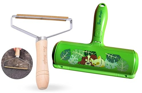 Fur Magic Pet Hair Remover Green Roller & Lint Remover Fuzz Shaver – Reusable Carpet Cleaner Lint Roller for Dogs, Cats, Rabbits, Hamsters – Safe and Easy to Use Upholstery Cleaner for Pets