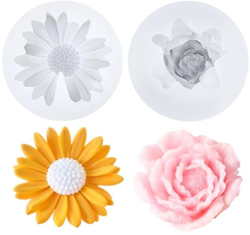 Huahuanghui 2 Piezas Moldes de Silicona para Velas,Moldes para Velas 3D,Molde Silicona Flores Daisy & Jasmine,Flores,Manualidades DIY,Decoración del Hogar (Blanco-H2)
