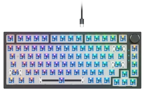 GTSP Kit tastiera da gioco meccanica fai da te con PCB con guarnizione, sostituibile a caldo, interruttore RGB a 3 pin/5 pin RGB per Windows e Mac (V400 kit nero)