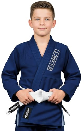 Exxact Sports Kids BJJ Gi, Lightweight IBJJF Legal Jiu Jitsu Gi with Preshrunk Fabric & Free Belt for Training & Competition (Navy, C0)