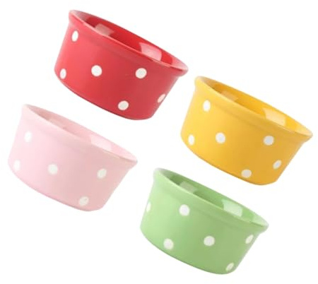 Ciieeo Lot de 4 bols à dessert en céramique à pois pour œufs cuits à la vapeur, gâteaux, fruits et riz, conductivité thermique uniforme pour collations et salades