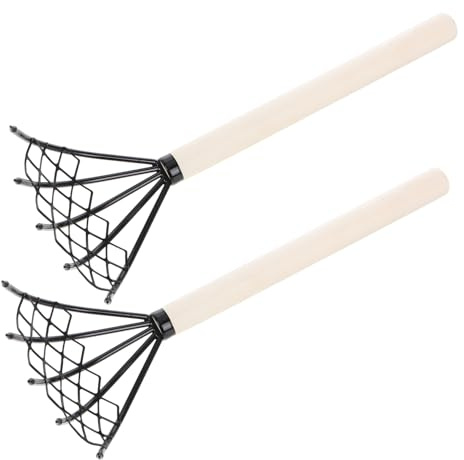 Rastrello Mare a 5 Denti 2 Pezzi in Ferro e Legno per Scavare | Strumento per Conchiglie e Ostriche, Struttura Robusta, Manico in Legno, Pratico da Portare