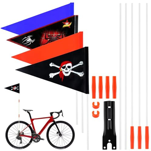 Noafricz 4 Stück Fahrradfahne für Kinder, Fahrradwimpel Kinder Set, Fahrradwimpel mit Befestigungswinkel, Fahrrad Sicherheit Flaggen mit 5 Stück Stange, Verstellbare, für Jungen und Mädchen Kinderrad