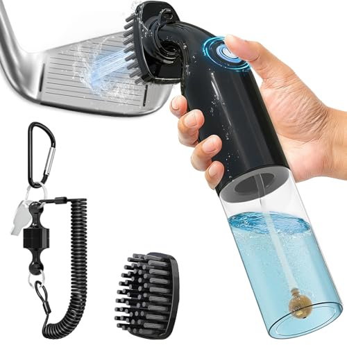 Kiss Core Electric Golf Club Cleaner Brush with with Strong Water Spray | Portable Ball Groove Cleaning Tool with Magnetic Hook & 150ML Transparent Bottle - One Button Water Spray - Gift for Golfer