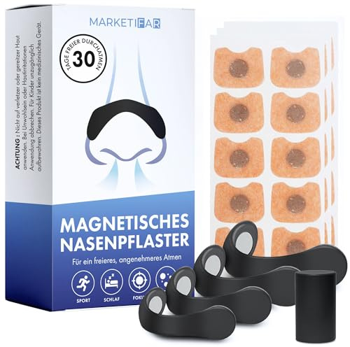 MARKETIFAR Nasenpflaster Magnet - 15 Stück für Nächte | Magnetische Nasenpflaster gegen Schnarchen - Nose Strips Magnet für bessere Atmung, ruhigen Schlaf & mehr Konzentration