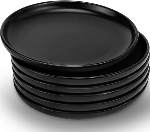 Cptoion 6 Stück Schwarze Keramik Teller, Matte Dessertteller, 15 Cm | Kleine Teller Kuchenteller, Robust Frühstücksteller for Frühstück, Dessert, Abendbrot, Küche, Haushalt