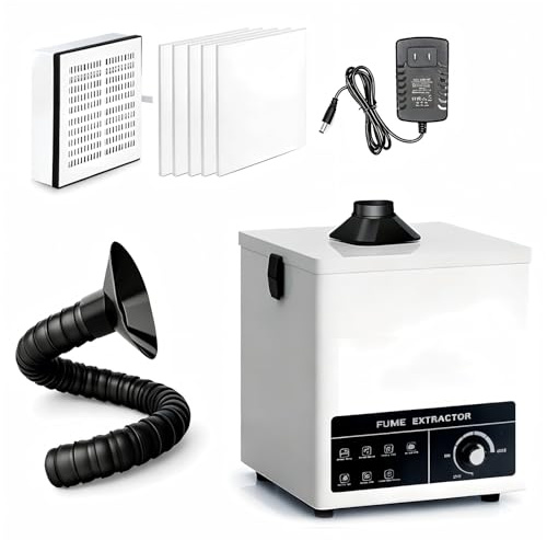 Extracción de humo de 50 W con sistema de filtración de 3 niveles, mini extractor de humo de escritorio, 168 m³/h, < 60 dB, silencioso absorbedor de humo portátil para el humo de soldadura, vapor