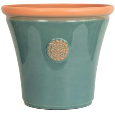 Muddy Hands Royale Crest Planter Plant Pot – Large Outdoor Garden Pot – Lightweight Recycled Plastic – Frost Proof & UV Resistant – Ceramic Look Patio Pot (Sea Green, 17 litre)