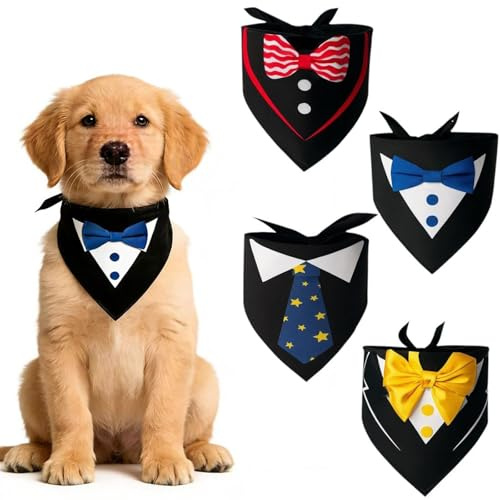 SWYZOR Halstuch Hund,4 Stück Hundehalstuch,Hunde Halstuch,Baumwoll-Bandana für Hunde Hundehalstücher,für Kleine und Mittelgroße,für Hochzeit,Geburtstag,Kostüme