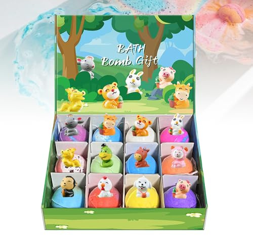 Bath Bombs with Surprise Inside, 6/12 Pack Fizzy Bubble Bath Gift Set, Dinosaur Egg & Ocean Theme Bath Fizzies, Natural Sea Salt Color Changing Spa Easter Bath Balls (Zoo Animal 12PC)