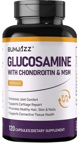 Glucosamine Chondroitin MSM Capsules, 120 Count 1500mg Glucosamine Sulfate with Chondroitin & MSM for Joint Health, Cartilage Support, and Flexibility